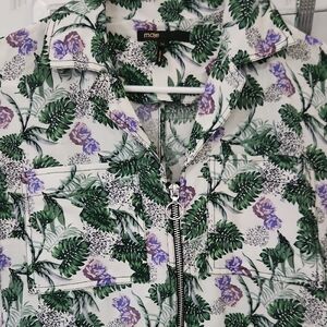 Maje Tropical Leaf Zip Blouse
